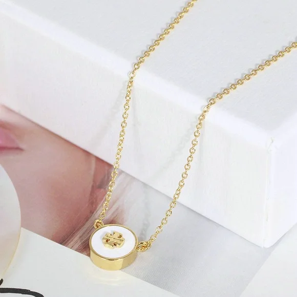 Tory Burch Gold and White Clover Pendant Necklace - Picture 4 of 6